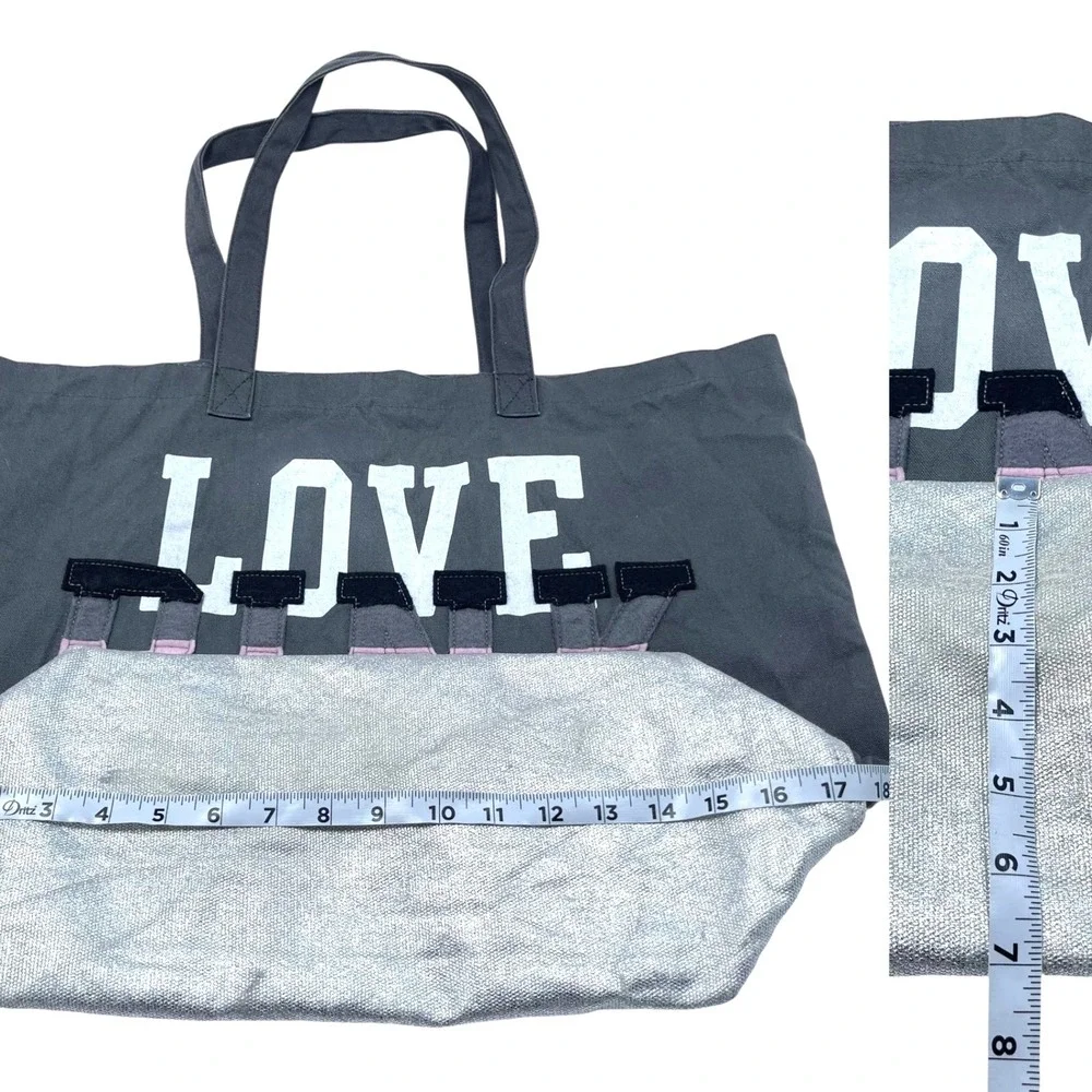 PINK Victoria's Secret Logo Tote Gray Patch Letters Y2K Style Book‎ Bag/Travel